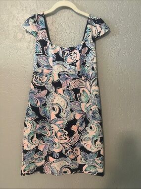 Lilly Pulitzer Navy Mini Dress with Pink and Mint Floral Paisley